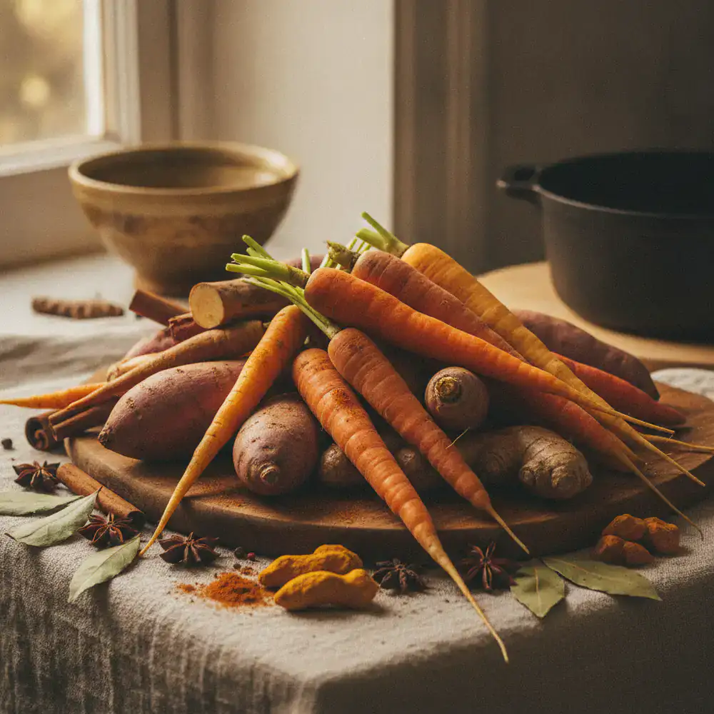 Earthy root vegetables and warm spices