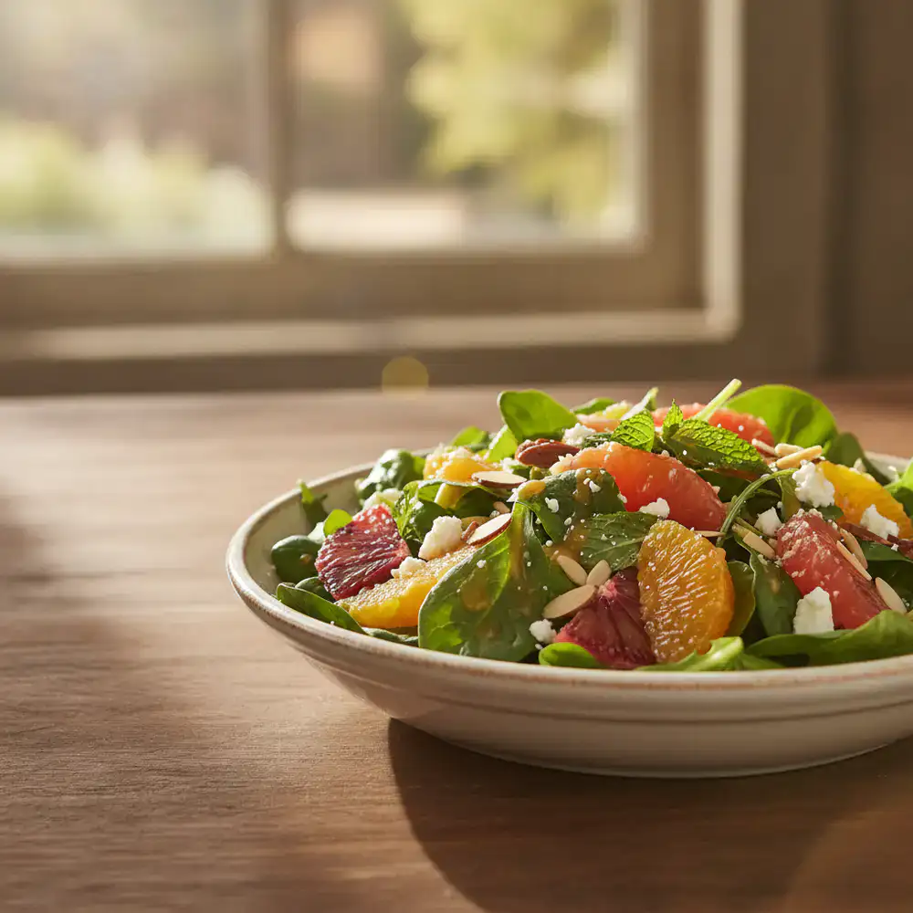 Fresh green salad with citrus dressing
