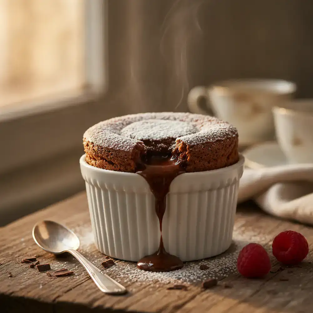 Warm chocolate dessert in a ramekin